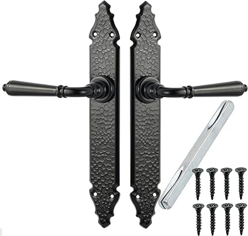 ALSTEN TECH Türgriff Türbeschlag Set Drückergarnitur L Ohne Loch Profilzylinder für Innentüren Zimmertüren Schwarz Matt Langschildgarnitur Türklinke BB WC