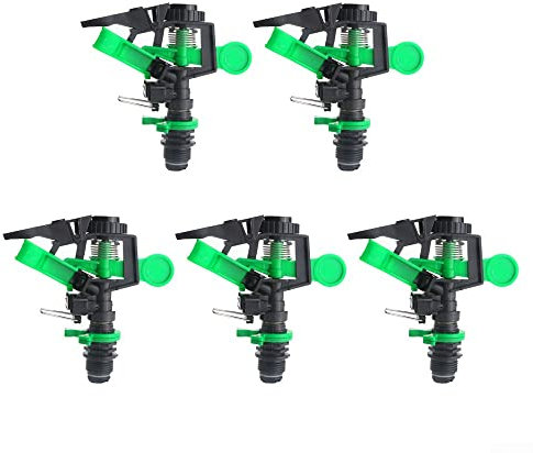 5 aspersores de impacto, cabezal de aspersor con boquillas, aspersores de riego ajustables de 0 a para 360 grados para patio y césped