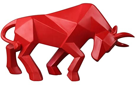 Jiakalamo Geometrische Stier Statue Ornament, Abstrakte Skulpturen Wohnkultur, Moderne Rinderstatue Tierfigur Harz Stier Skulptur für Home Office Geschenk (Rot)
