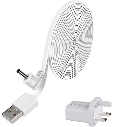 VIEWZONE Power Charge Cable Compatible with Stick Up Cam Battery and Spotlight Cam Battery, 3m Charge Cable with Wall Plug to Power Security Camera Continuously, 1-Pack, White