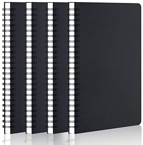 Yarotm Notizbuch A5 Dotted - 4 STK Notizblock A5 Gepunktet Spiralbindung - Schwarz Hardcover A5 Dotted Notebook Ringbuch - 100g/m² Dickes Gepunktete Papier - Spiralblock A5 Punktiert