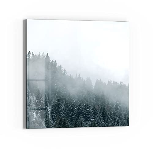 DEQORI Glasbild Echtglas | Motiv Nebel über Baumwipfeln | quadratisch einteilig 50x50 cm | schöne Dekoration | Wandbild für Wohnzimmer, Schlafzimmer, Flur & Küche | moderne Wanddeko