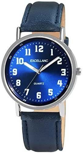 Excellanc Herren-Uhr Kunstleder Dornschließe Leuchtzeiger Analog Quarz 2900229 (blau)