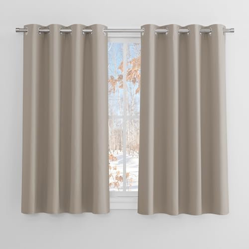 PONY DANCE Blickdichte Vorhänge Thermovorhang mit Ösen Kurze Gardinen Blickdicht Verdunkelungsvorhang Gardienen 2-Set H 137 x B 132 cm, Sandfarben