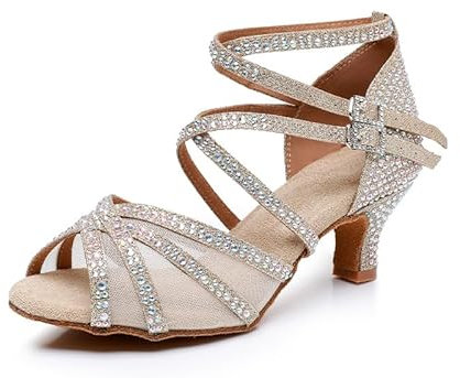 Rosefinch Scarpe da Ballo Latine con Strass per Salsa per Donne/Ragazza, Suola Morbida 5/7cm Tacco, 34-41 EU