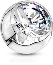 Paula & Fritz® Piercing Ersatz-Kugel 4-mm 14 Karat Weiß-Gold Innengewinde 1,2-mm Stärke Zirkonia Klar Kombinierbar Barbell Labret Surface Echtgold