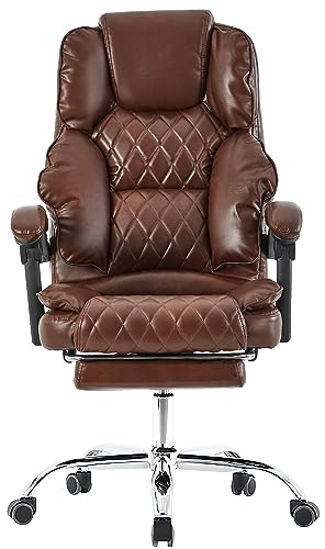 TRISENS Bürostuhl mit Fußstütze und flexiblen 3-Punkt-Armlehnen - Schreibtischstuhl in Lederoptik mit Chrom-Base - ergonomischer Bürostuhl mit Verstellbarer Rückenlehne, Farbe:Dunkelbraun
