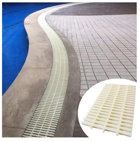 PFCDZDU Piscina Cubierta Rejilla, Interior/Exterior Empalmable Desbordamiento Rejilla Drenaje, Plástico ABS Ducha Alcantarillado Filtro Guardia Piso Drenaje Red (Color : Beige, Tamaño : 12x39.3IN-5