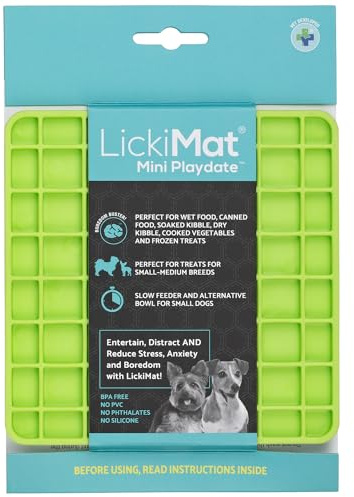 LickiMat Mini Classic Playdate Dog Food Mat, Dog Slow Feeder for Boredom & Anxiety Relief for Dogs, Perfect for Food, Treats, Yoghurt & Peanut Butter, Fun Alternative to a Slow Feeding Bowl, Green