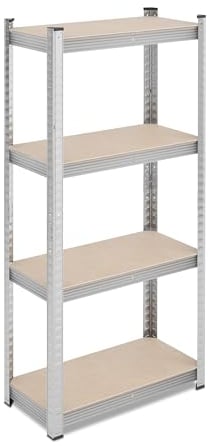 Relaxdays Scaffale Alta Portata in Acciaio Zincato, HLP: 138x60x30 cm, Carico 200 kg, per Garage e Cantina, Argentato, Fibra di Legno
