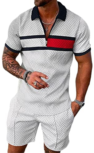 Osheoiso 2 Teiliges T-Shirt und Hosen Sets Herren Polo Shirt Shorts Jogginganzug Druck Freizeitanzug Outfit Kurze Sweathose für Männer Sommer Freizeitanzug A 10 L