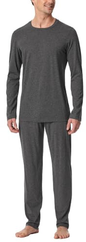 Schiesser Herren Schlafanzug Lang - Weiches Flanell Modern Nightwear Pyjamaset, Dunkelgrau-gem._181920, 52 EU