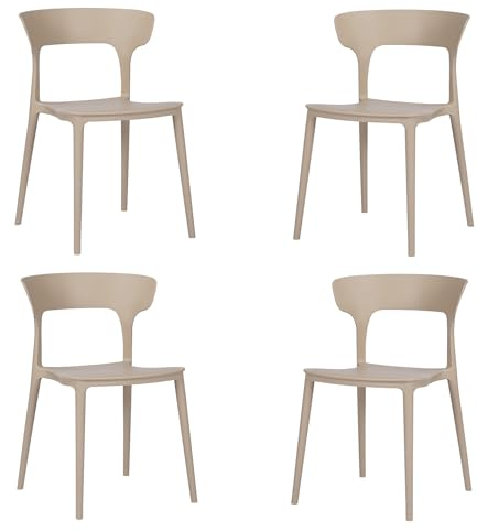 LIAM Stapelbare Küchenstühle aus Polypropylen, modern, für Küche, Wohnzimmer, Garten, für Innen- und Außenbereich, Taupe 4 Stück