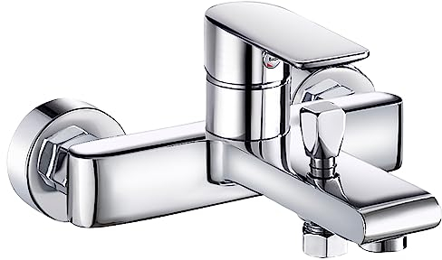 Jacurley Badewannenarmatur Aufputz, Mischbatterie Badewanne Wandmontage, Einhand-Wannenarmatur Duscharmatur Wannenarmatur Wasserhahn, 1/2 Zoll Brauseabgang, Chrom