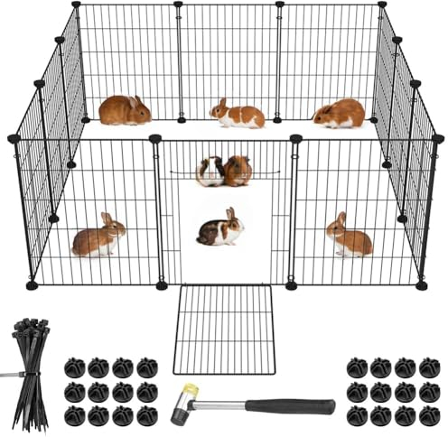 BAKAJI Recinto con Porta per Animali di Piccola Taglia Personalizzabile in Metallo, Recinzione Componibile Porcellini d'India, Criceti, Conigli, Cincillà, Interni ed Esterni (110 x 75 x 49)