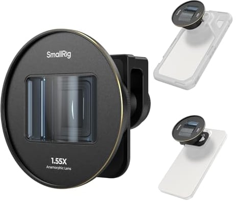 SMALLRIG Obiettivo Anamorfico 1.55x per Telefono, Obiettivo Widescreen Blu Flare 2.76:1 per Gabbia Telefono con Attacco a T, con Clip per Obiettivo per iPhone 15 14 13 12, per Samsung S22 S21-3578B