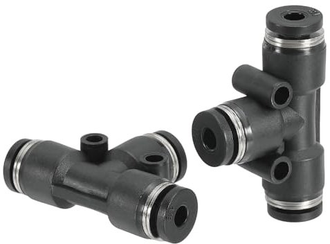 PATIKIL 1/8 pouce OD Té Plastique Poussez pour Connecter Raccords,2 Paquet T Forme 3 Voies Tube Connecter Pousser Ajuster Pousser Serrer PE-1/8 pour Air Eau RO Système, Noir