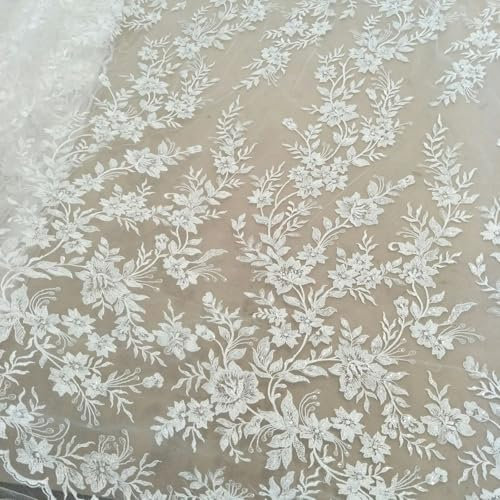 OZLCUA Brautkleid-Stoff Braut Hochzeitskleid Pailletten Spitze Stoff 130cm Breite Braut Spitze Stoffe Hochzeit Schleier