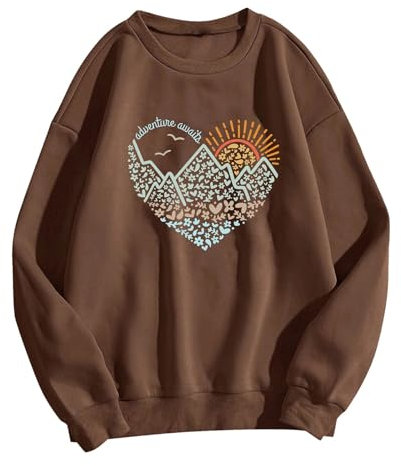 Felpa girocollo da donna, per alpinismo, escursionismo, osservazione alba e tramonto, serie top mare, B-coffee, L