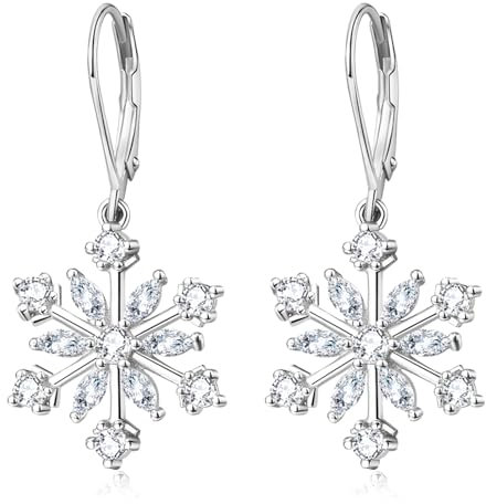 Schneeflocken Ohrringe für Damen 925 Sterling Silber Zirkonia Winterfeier Blumen Schneeflocken Brisur Ohrringe Schneeflocke Ohrhänger Weihnachtsschmuck Geschenke für Damen