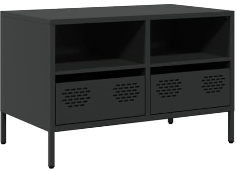 vidaXL TV Cabinet Stand Unit - Black Cold-Rolled Steel Media Console with 2 Compartments & 2 Drawers, Industrial Style TV Stand for Living Room/Bedroom - 68x39x43.5 cm