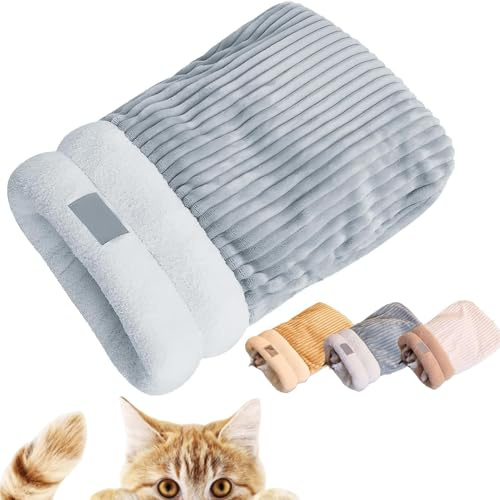 Ousinby Cat Winter Sleeping Bag, Cat Sleeping Bag for Indoor Cats Self Warming Pet Bed Calm and Cozy Wrap for Indoor Small Pets (Grey)