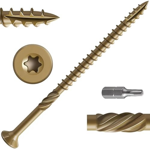 Dayalo 50 Stück Holzschrauben Torx 4,8 x 100 mm, Spanplattenschrauben, Holzbauschrauben, Senkkopfschrauben Holz, Dachkonstruktion Schrauben, Universalschrauben mit Bit, Golden