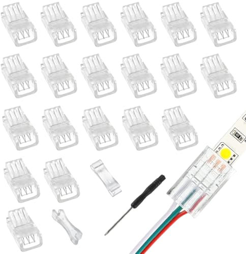 EPLZON 3 Polig 8mm LED Streifen Verbinder - Lötfrei Streifenverbinder 3Pin Verbindungskabel für SMD 5050/3528 LED Streifen mit Schraubendreher (20 Stück)