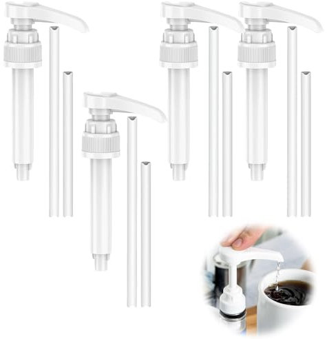 Yuqilin 4 Pièces Pompe Sirop,Réutilisable Pompe Doseuse Quantitatif Tête de Pression de Sirop 8ml Distributeur Sirop Pompe Peut êTre Utilisé pour Les Bouteilles à Récipient Fileté 28/410 (Blanc)