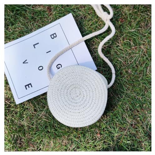 GreatRise Handgefertigt Strohtasche Stroh Blumen Umhängetasche Boho Schultertasche mit Reißverschluss Rattan Tasche Sommer-Strandtasche Crossbody Tasche für Reisen Urlaub Freizeit Weiß 12cm
