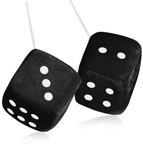 ElevateTech 1 Paar Plüschwürfel Aufhängen Auto Würfel Rückspiegel Anhänger Fuzzy Würfel Auto Anhänger Ornamente mit Weißen Punkten Nostalgisch 80er-Jahre Weiche Hängende Autowürfel Zubehör, Schwarzer