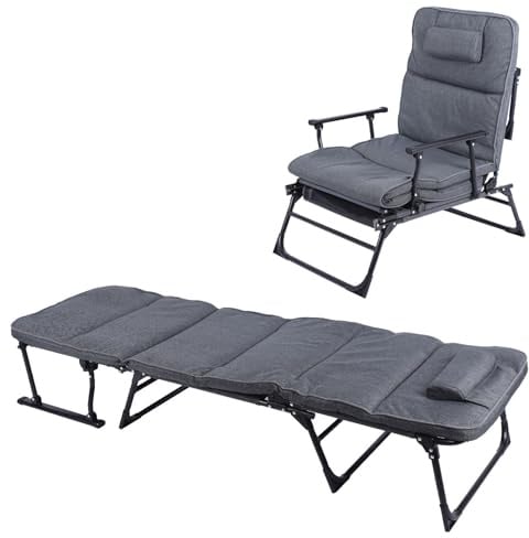 Mojawo 2 in 1 Gartenliege | Ruheliege | Sanitätsliege | Liegebett | Gästebett | Relaxsessel | Ruhesessel mit Polster und Kopfkissen, Farben:Dunkelgrau