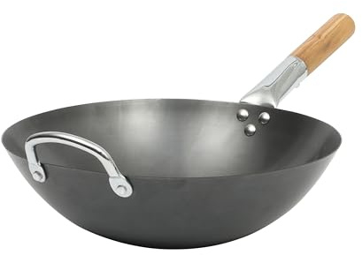 Sur La Table Kitchen Essentials Quick Fire Carbon Steel 13.5 Flat Bottom Wok