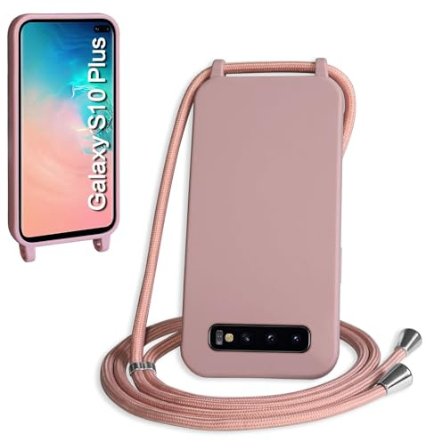 WenBaby Handykette für Samsung Galaxy S10 Plus Hülle mit Band,Handyhülle mit Schnur zum Umhängen Silikon Seil Necklace Schutzhülle mit Kordel Tasche Case TPU Bumper für Galaxy S10 Plus- Sandrosa