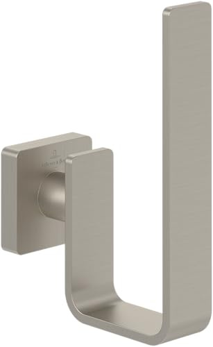 Villeroy & Boch Elements - Striking Reserve-Toilettenpapierhalter, Ersatzrollenhalter Toilettenpapier für Wandmontage, Toilettenpapier Aufbewahrung aus Messing, eckig, Brushed Nickel Matt