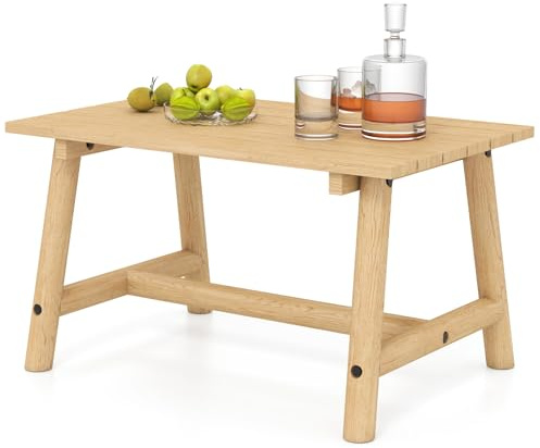 KOMFOTTEU Table de Jardin en Bois Massif, Table Basse Rectangulaire, Charge de 125 KG, Tables à Manger d’Extérieur, Plateau à Lattes, pour Balcon, Terrasse, Patio, Cour, 90 x 55 x 50 cm (Naturel)