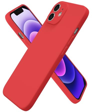 oakxco for iPhone 12 mini Case Silicone, Ultra Slim Thin Phone Case for Women Girls, Plain Solid Color Minimalist Aesthetic Cute Girly Design, Soft Rubber Gel TPU with Camera Cover Protection, Red