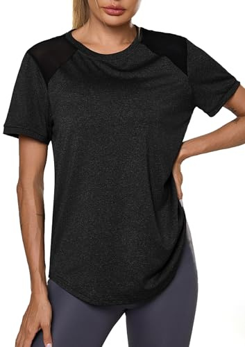 Terecey Women's Gym Shirts Short Sleeve Running Top Back Mesh Moisture Wicking Hiking T-Shirt Loose Fit Lightweight Sports Tops S-XXL