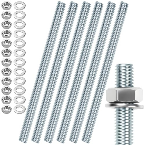 6 Stück Gewindestange M6 Gewindestangen M6 X 200mm Gewindestab Gewindebolzen Verzinkter Stahl Gewindestifte Blaues Zink Gewindestäbe mit 12pcs Sechskantmutter und 12pcs Unterlegscheiben