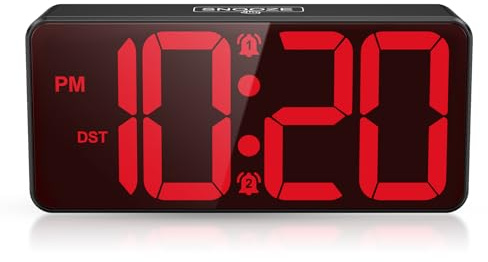 ORIA Digitaler Wecker, LED Digitaluhr mit Doppelalarm, 3 Helligkeitsstufen, 3 Lautstärkestufen, Nachtmodus, 12/24H, DST, Batteriebetriebene Uhr für Schlafzimmer, Wohnzimmer, Büro