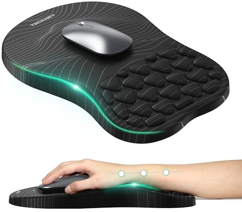 TECKNET Mouse Mat Wrist Support, Ergonomic Wrist Rest Mouse Pad, Stripe | Ergonomic Massage Bumps, Pain Relief Mousepad, Non-Slip PU Base, Smooth Lycra Surface, Spill-Proof, for Home/Office/Gaming