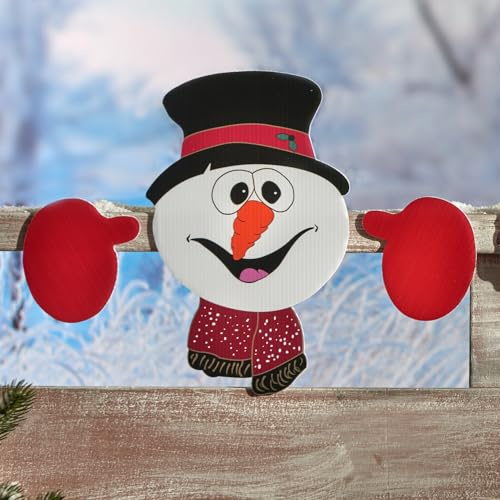 3 PAGEN® Zaun Dekoration Weihnachten – Weihnachten Outdoor Dekorationen – Zaungucker Weihnachtsmann Santa Schneemann Rentier – Stimmungsvolle Weihnachtsdeko Aussen – wetterfest – 40x30 cm (Schneemann)