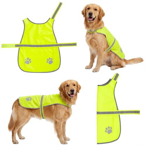 Reflective Dog Safety Vest, High-Visibility Fluorescent Yellow Coat for Large Dogs, Adjustable Secure Straps Reflective Dogs Accessories, Fits 50–54cm Neck Size