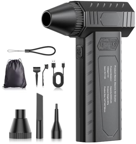 Compressed Air Duster Cleaner for PC, 180000RPM High-Speed Electric Air Blower Rechargable, 3-Gear Adjustable Cordless Mini Handheld Dusters for Car, Computer, Keyboard, House and Outdoor