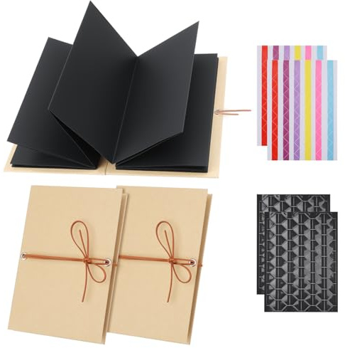 NZNSML 2 Stück DIY Leporello Mini Fotoalbum 18 x 11.5 cm Schwarz Einlagen