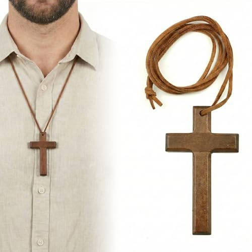 Holz-Kreuz-Kette 70cm verstellbar Walnussholz Geschenk für Familie, holzkreuz, holzkette, kreuz anhänger