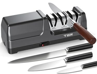 Electric Knife Sharpener, 3-Stage Diamond Knife Sharpener for Kitchen Knives 20-Degree Angle, 40S Quick Sharpening & Polishing for Chef, Santoku, Ceramic Knives, Easy to Use for Beginners, Black