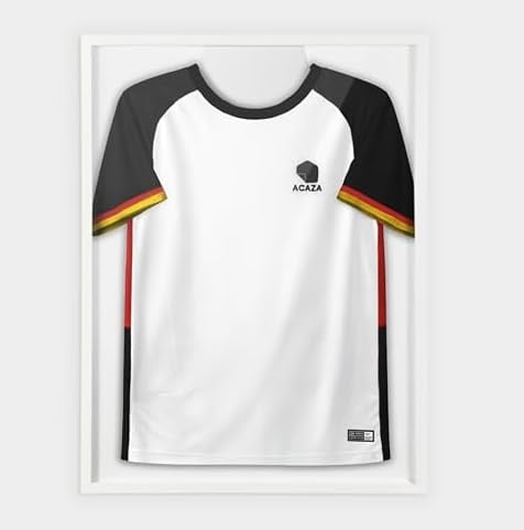 ACAZA Cadre Maillot Foot 60x80cm, Grand Cadre 3D Football, Basket, Rugby et Cyclisme, Vitrine pour t-Shirt Adulte, Bois et Verre Acrylique, Blanc