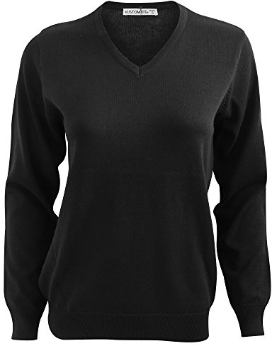 Kustom Kit Ladies Arundel Long Sleeve V-Neck Sweater Black 18 UK