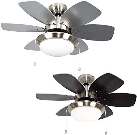 MiniSun | Chrome 30 Modern Ceiling Fan with Light and Reversible Blades | Ceiling Fans with Lamps, Home Décor & Improvement Essential | Includes Remote Control